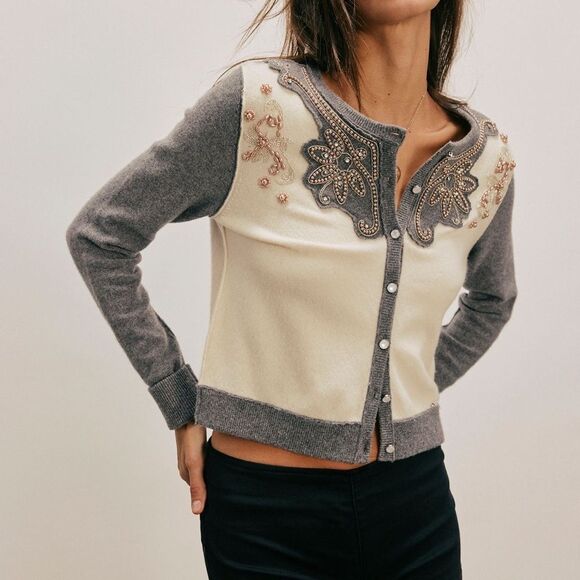 Free People Sweaters - Free People We the Free Loui Embellished Cardi Grey Combo